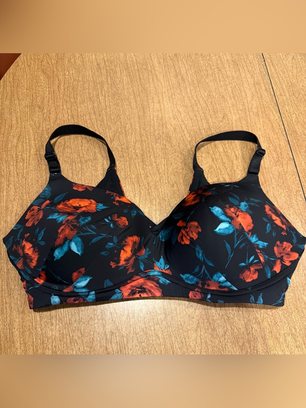 Torrid Dream Wire Free Push Up Bra 42DD Plus Size Women's Black Floral Padded